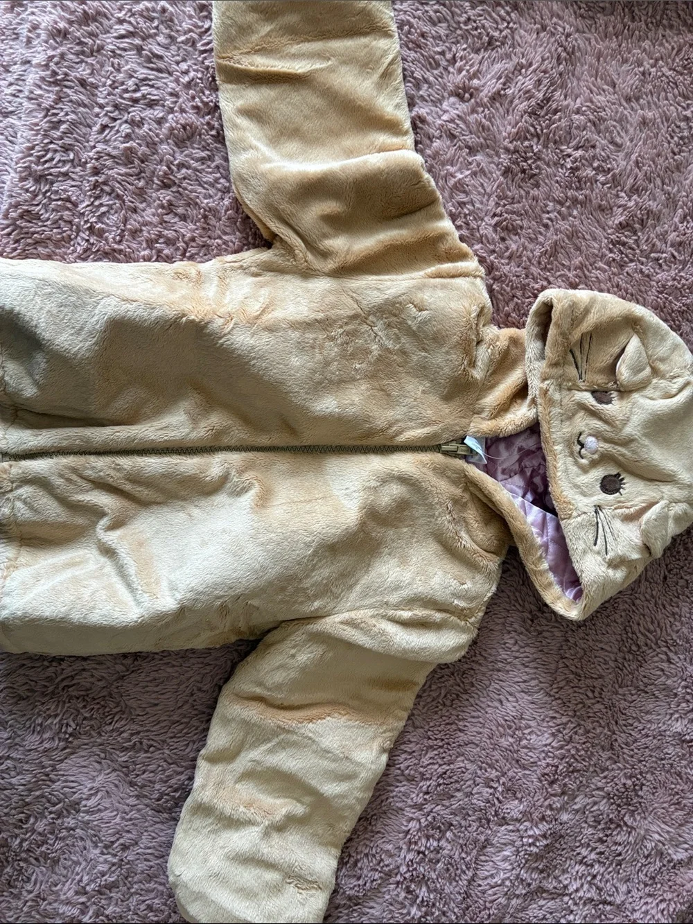 Gymboree Beige Fuzzy Hooded Puffer Jacket with Animal Face